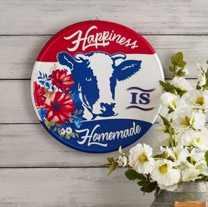 Pioneer Woman Metal Sign With Cow Red White And Blue